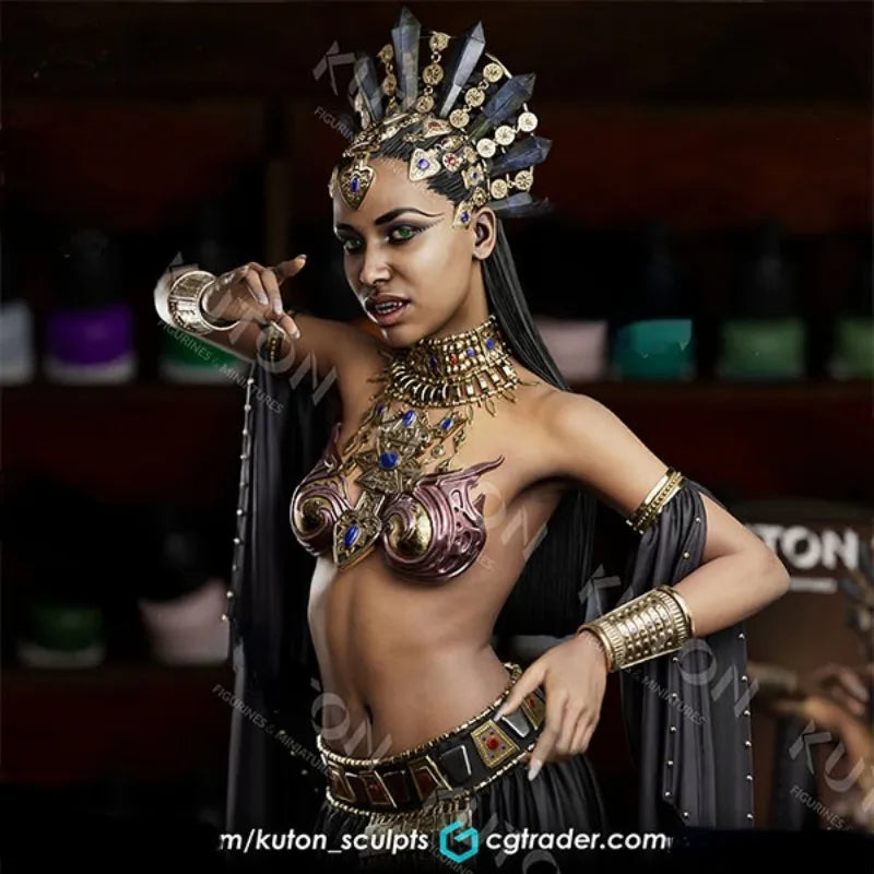Fantasy Female Figure with Robed Variants and Stone Base 1/24 Resin Kit - resin model view 2