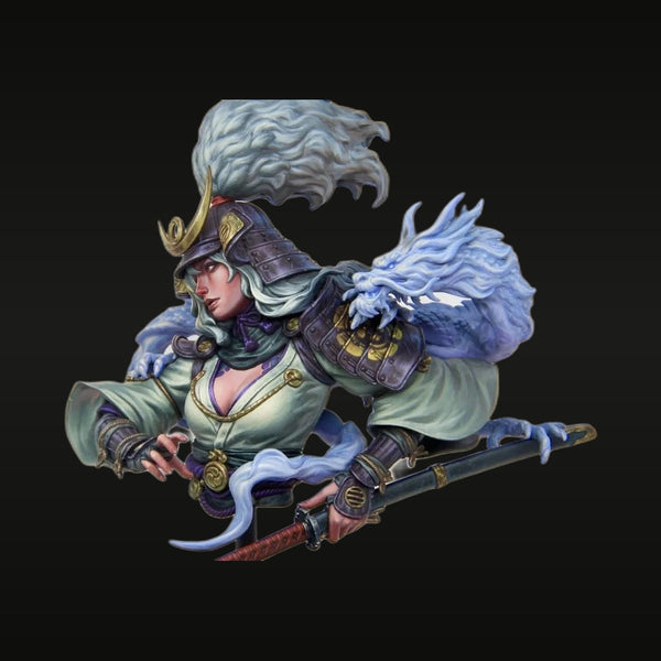 Fantasy Female Warrior with Blue Dragon Staff 1/10 Resin Bust Kit