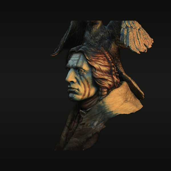 Native American Chief with Eagle Headdress 1/10 Resin Bust Pre-Painted