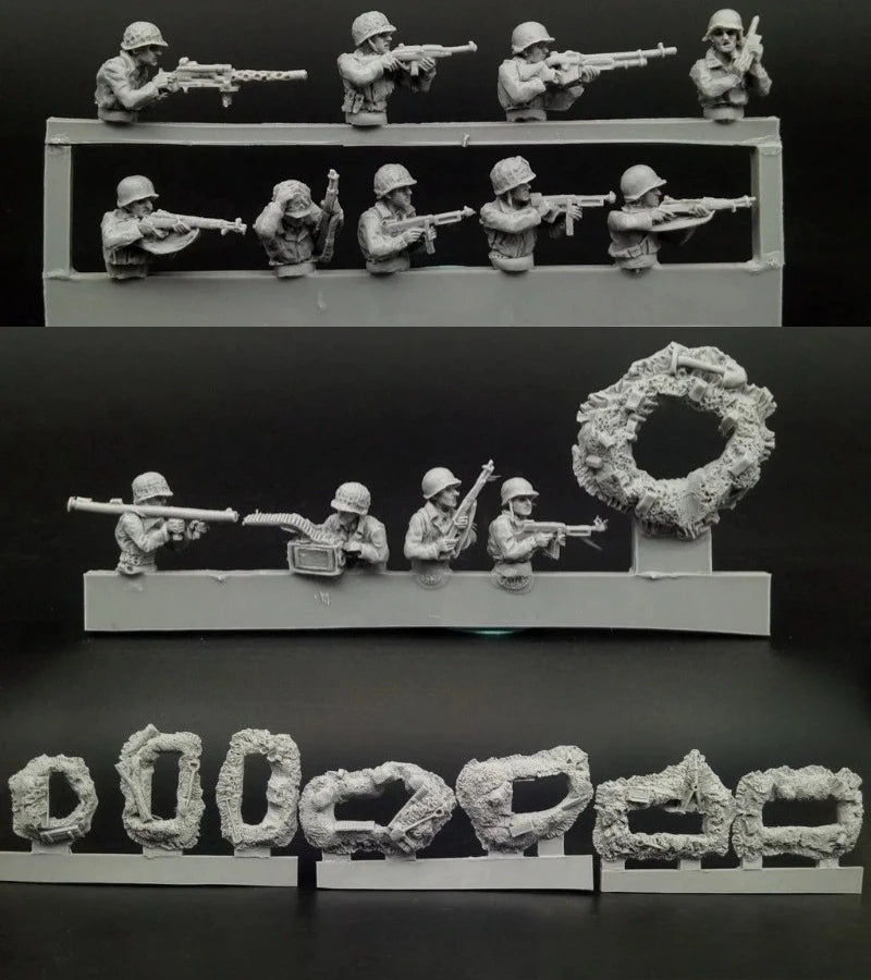 1/72 Scale Diecast Resin Figure Model Kit WWII US Infantry in Foxholes 13 Figures Unpainted