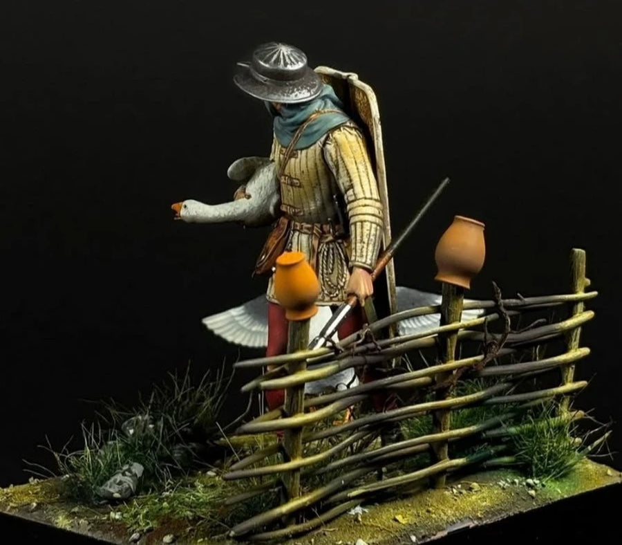 1/24 Scale 75Mm Die-Cast Resin Figure Model Kit Ancient Infantryman and Goose Hobby Miniature Toys Unassembled Unpainted Diorama