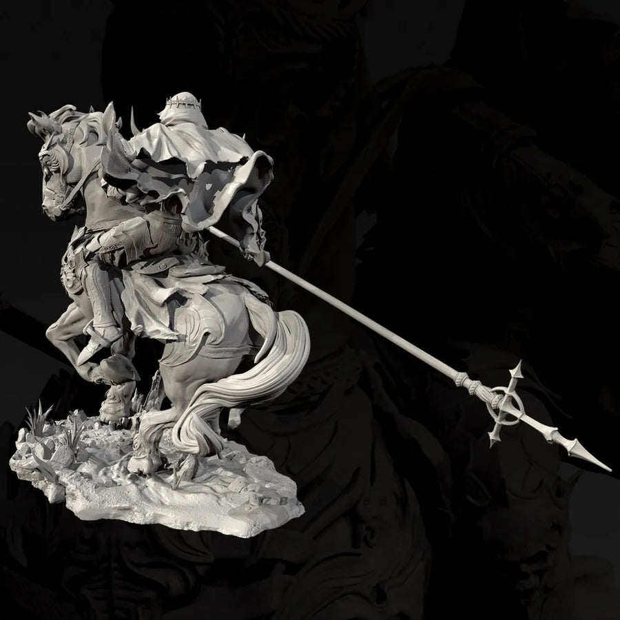 Medieval Knight Lancer on Armored Horse 55mm Resin Figure Kit - resin model view 4