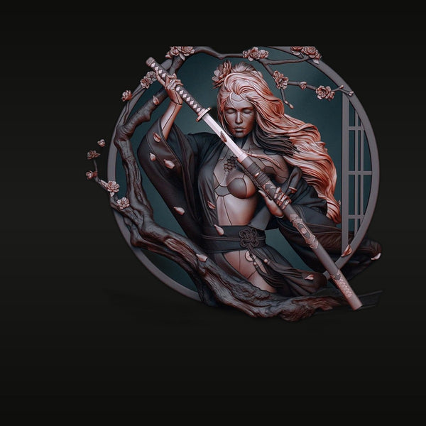 Fantasy Female Samurai with Katana and Cherry Blossoms 75mm Resin Bust Kit
