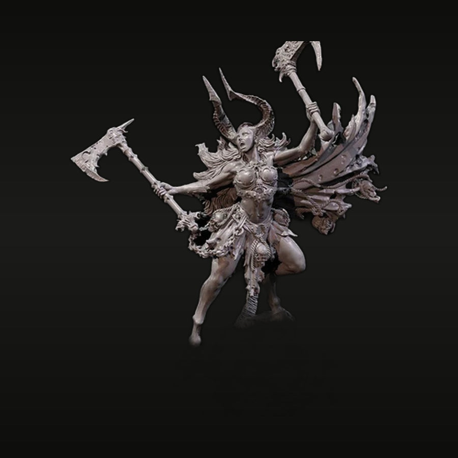 Fantasy Female Demon Warrior Multi-Armed with Scythes 50mm Resin Figure Kit - unpainted resin model kit