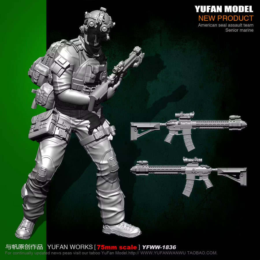 Modern Special Forces Operator with Night Vision and Tactical Gear 75mm Resin Figure Kit - resin model view 2