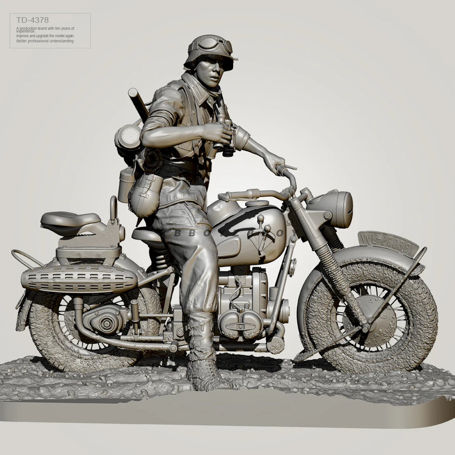 WWII German Soldier MP40 Motorcycle with Sidecar 75mm Resin Kit - resin model view 4