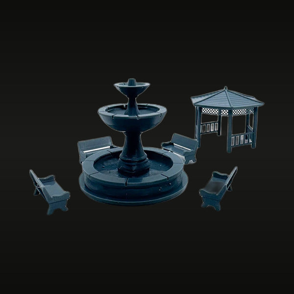 Town Park Fountain & Gazebo Set 1/87 HO Resin Scenery Diorama Kit