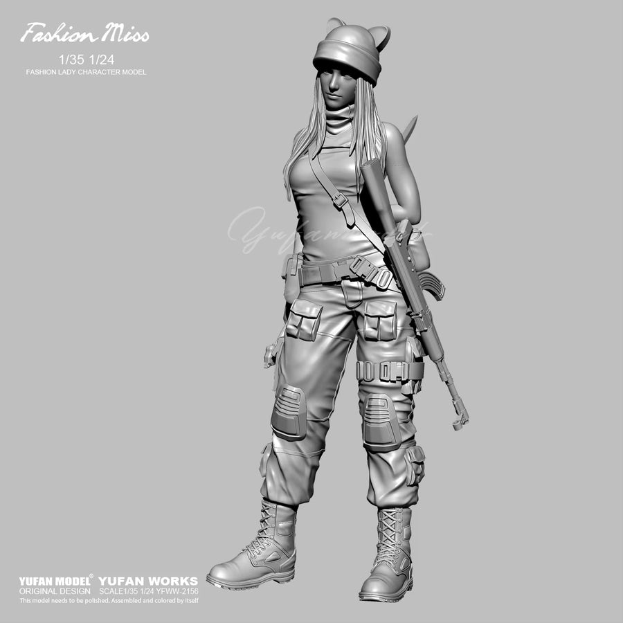 Modern Female Tactical Operative with Rifle 1/35 Resin Figure Kit - resin model view 3