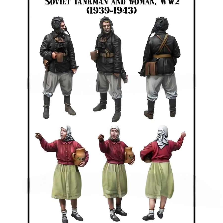 WWII Soviet Female Civilian & Pilot Officer 1/35 Resin Figure Set - resin model view 2