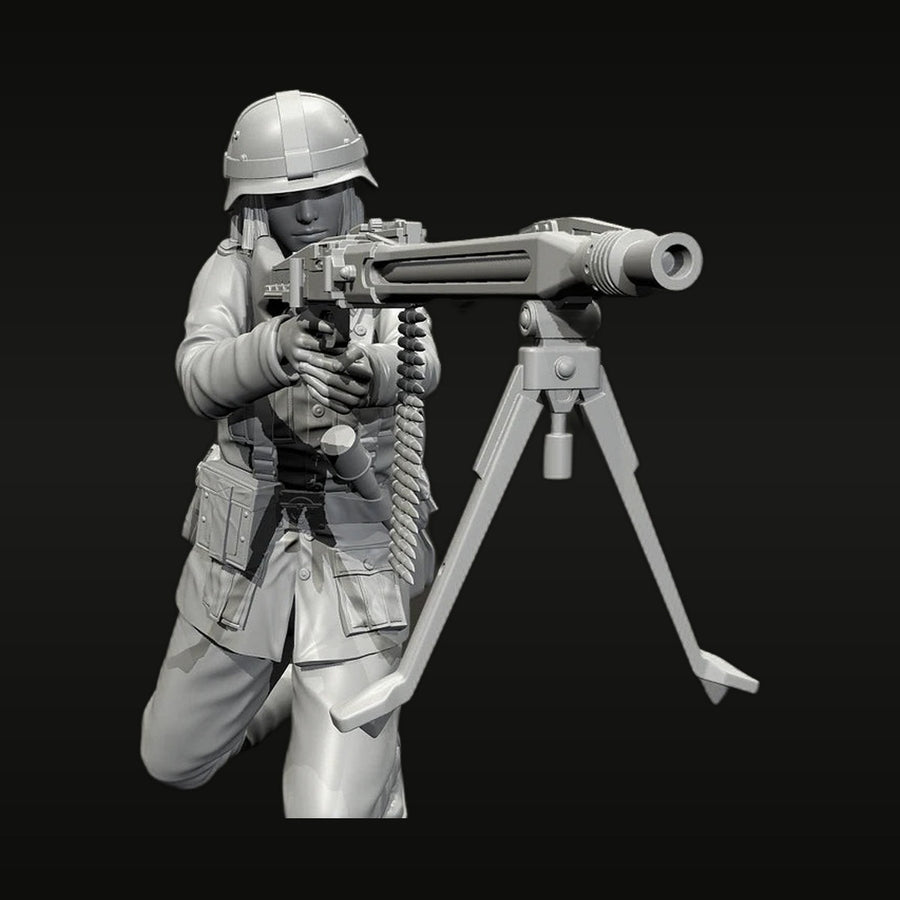 WWII US Female Machine Gunner Tripod Mount 1/35 Resin Figure Kit - unpainted resin model kit