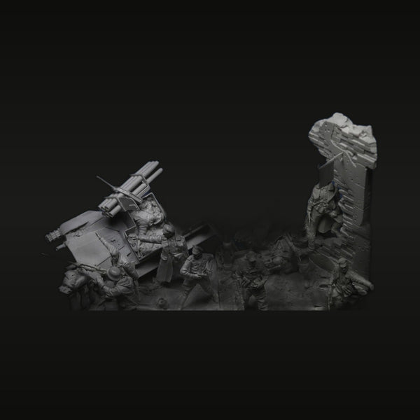 WWII Soviet Forces Katyusha Rocket Launcher Multi-Figure Combat Diorama with Ruins 1/35 Resin Military Kit