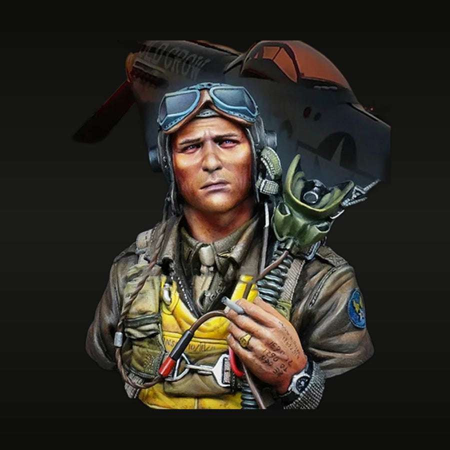 WWII US Fighter Pilot with M1911 Pistol 1/10 Resin Portrait Kit - unpainted resin model kit
