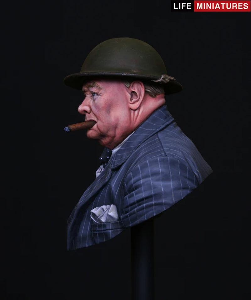 British Statesman with Brodie Helmet and Cigar 1/8 Resin Bust - resin model view 4