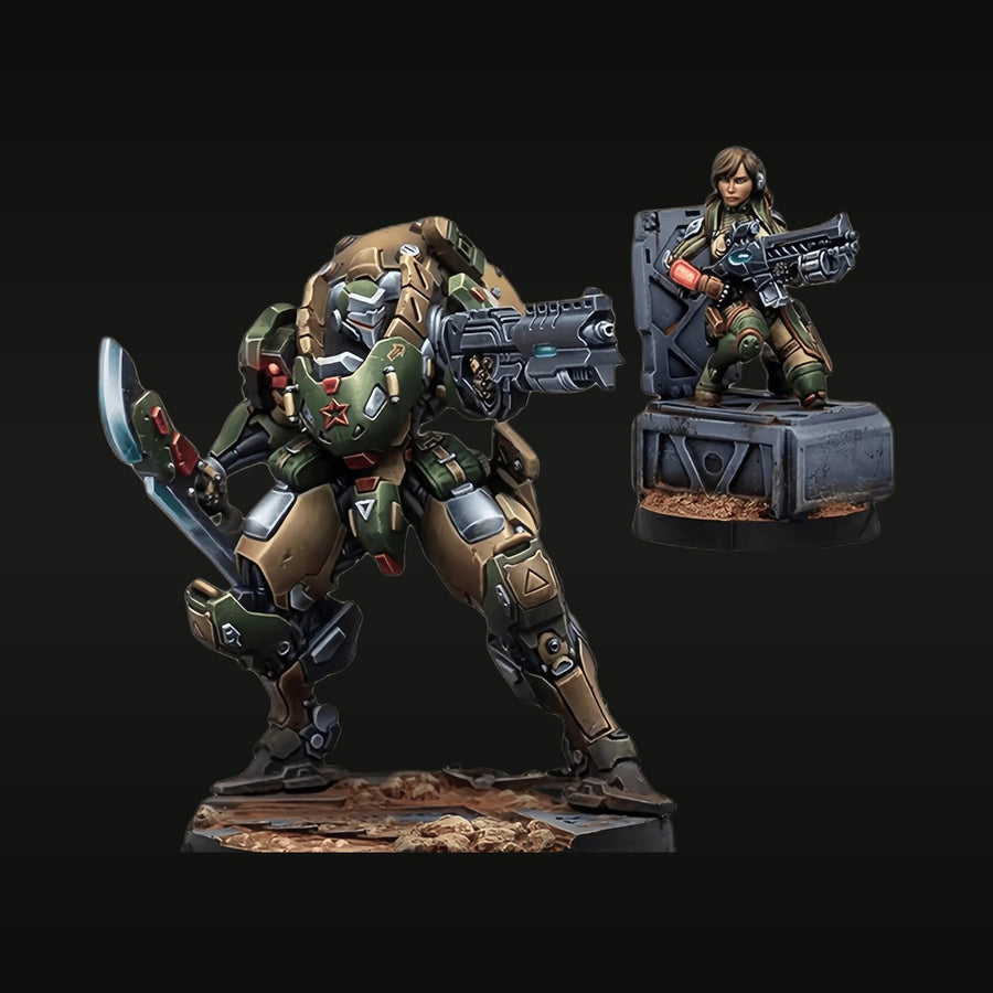 Sci-Fi Mercenary Soldier & Female Operative Power Armor 28mm Resin Figure Set - unpainted resin model kit