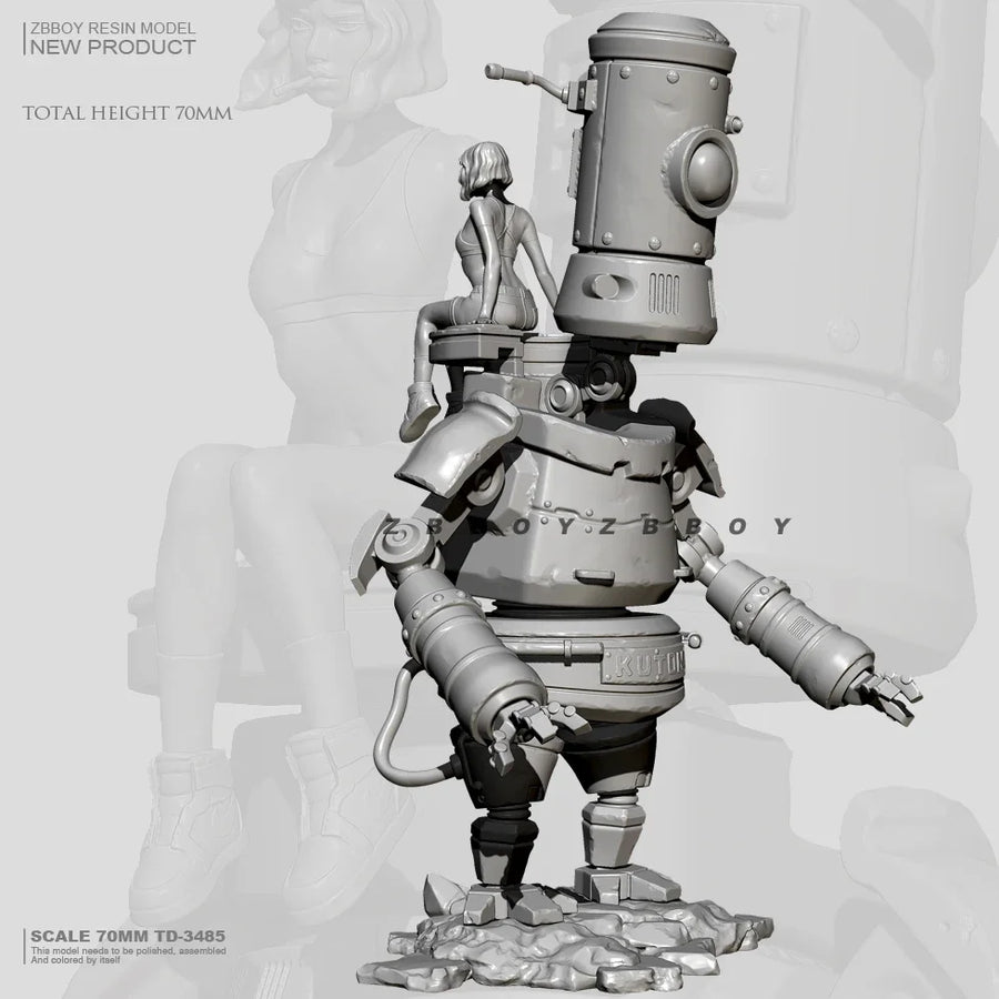 Sci-Fi Robot with Pin-Up Girl 70mm Scale Resin Figure Kit - resin model view 2
