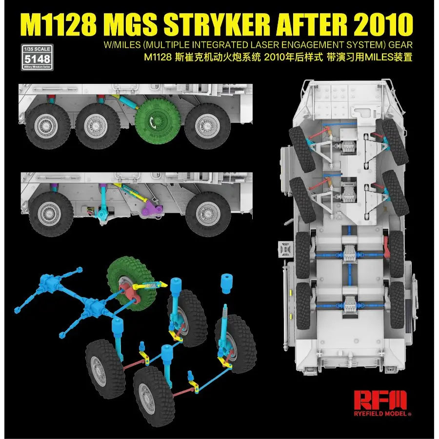 RYE FIELD 5148 1/35 M1128 MGS Stryker after 2010 W/Miles Gear Model Kit+ 2109 Sagged Wheel Set W/Anti-Skid Chains(2 PCS)