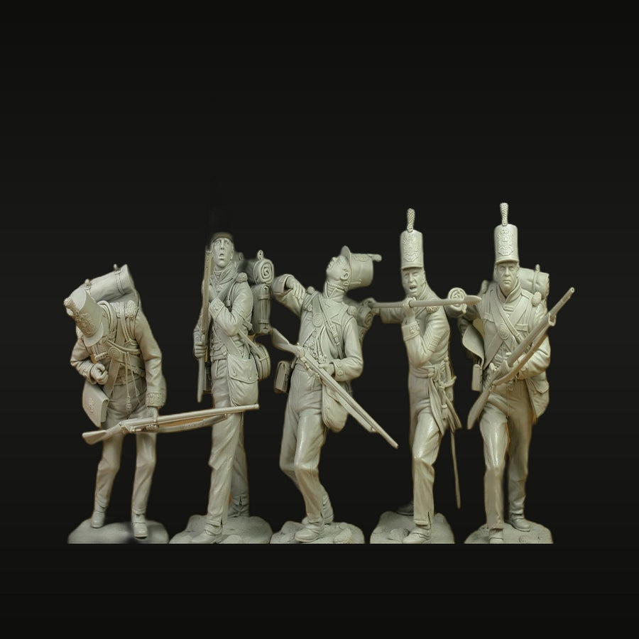 Napoleonic British Infantry with Bearskin Caps 75mm Resin Figure Set - unpainted resin model kit