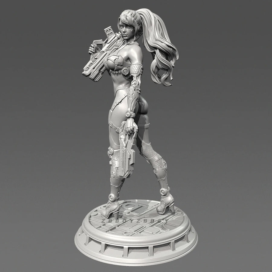 Cyberpunk Female Cyborg Full Figure with Dual Pistols Resin Kit - resin model view 4