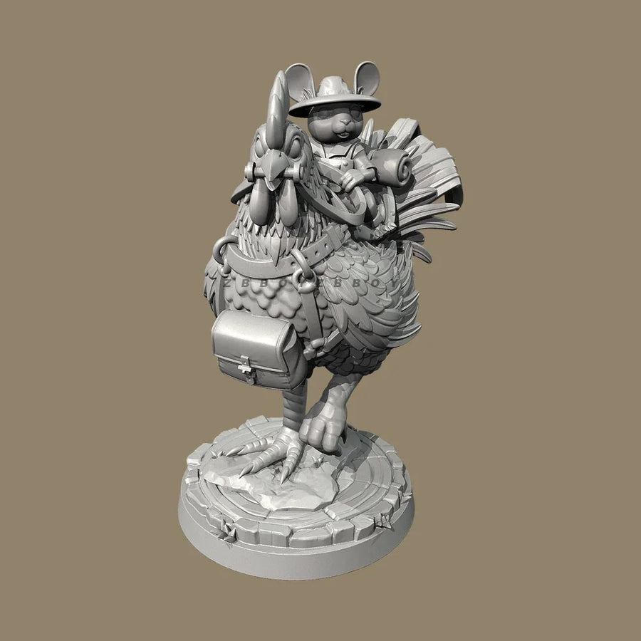 Steampunk Rooster with Mouse Rider 38mm Resin Figure Kit - resin model view 5