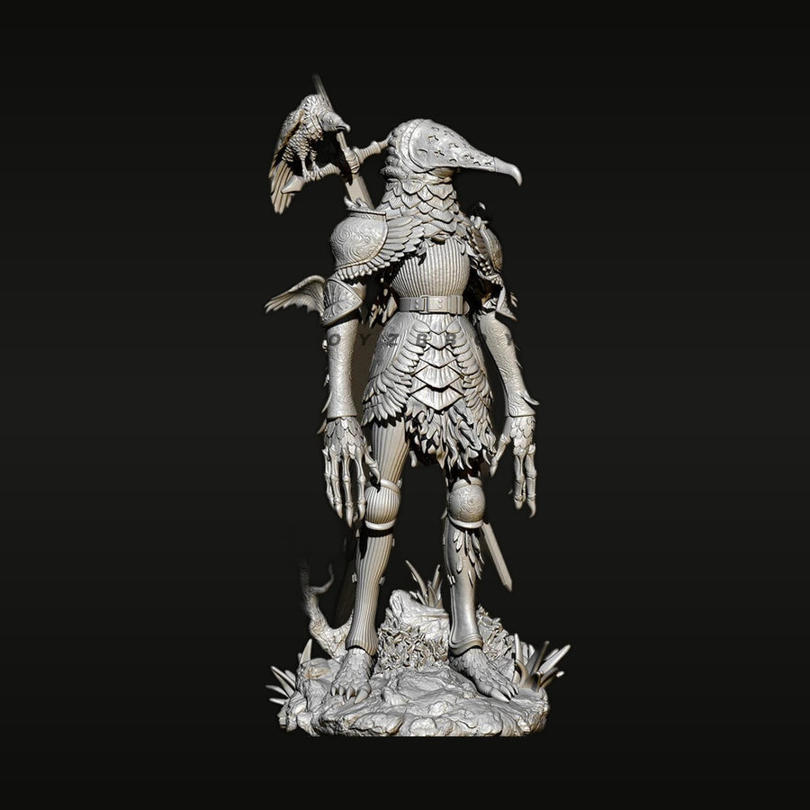 Fantasy Avian Beastman Warrior with Spear and Companion Bird 40mm Resin Figure Kit - unpainted resin model kit