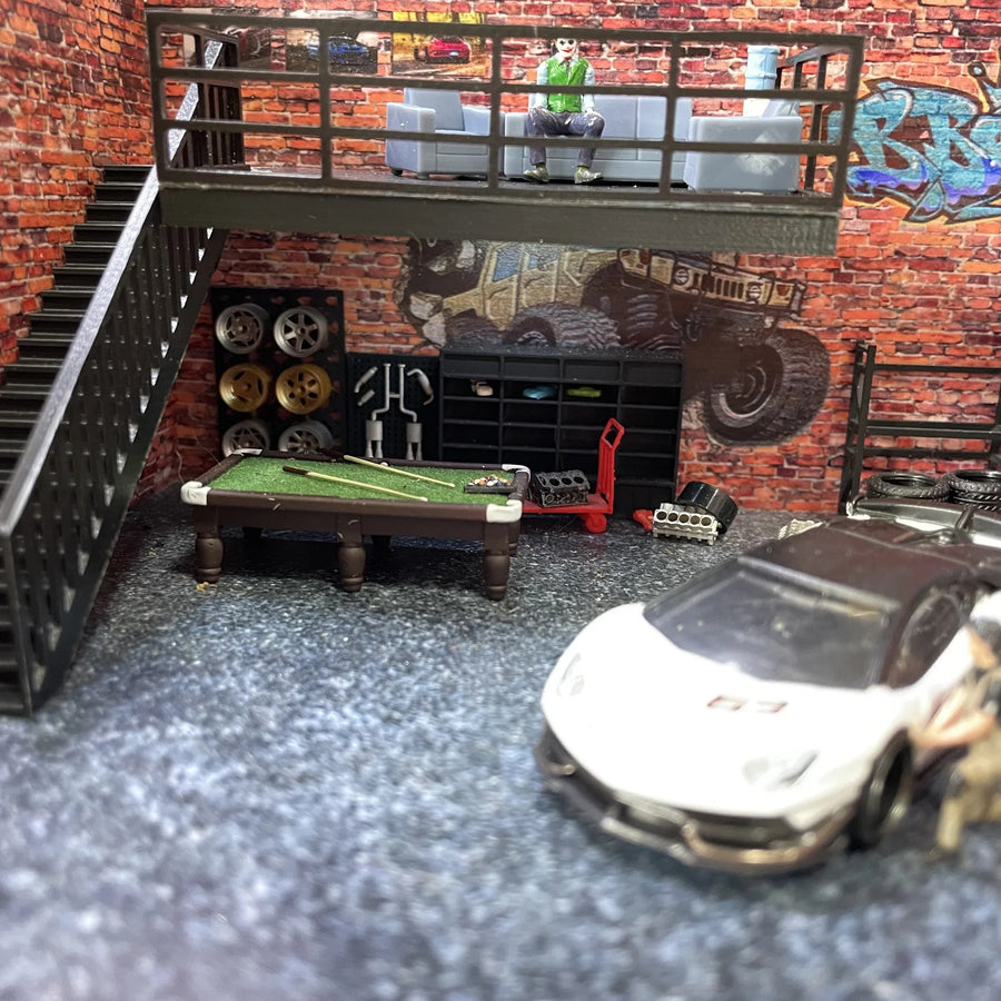 1/64 Parking Scene Tire Rack Tool Stand Red Brick Graffiti American Style Garage Accessories Car Repair Factory Display Props