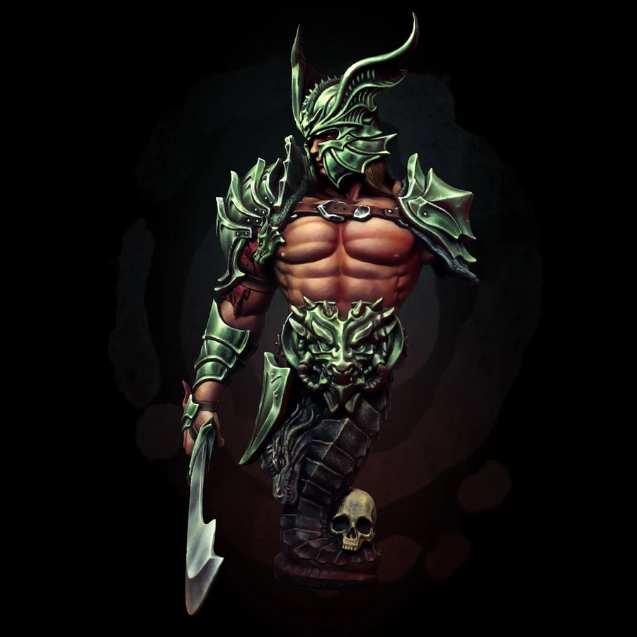 Fantasy Male Warrior Jorgun with Green Plate Armor 1/9 Resin Bust Kit - resin model view 2