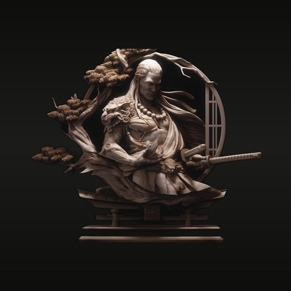 Fantasy Asian Warrior with Katana and Bonsai 1/11 Resin Bust Kit