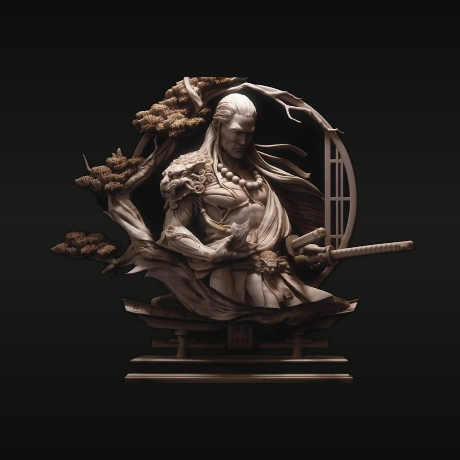 Fantasy Asian Warrior with Katana and Bonsai 1/11 Resin Bust Kit - unpainted resin model kit