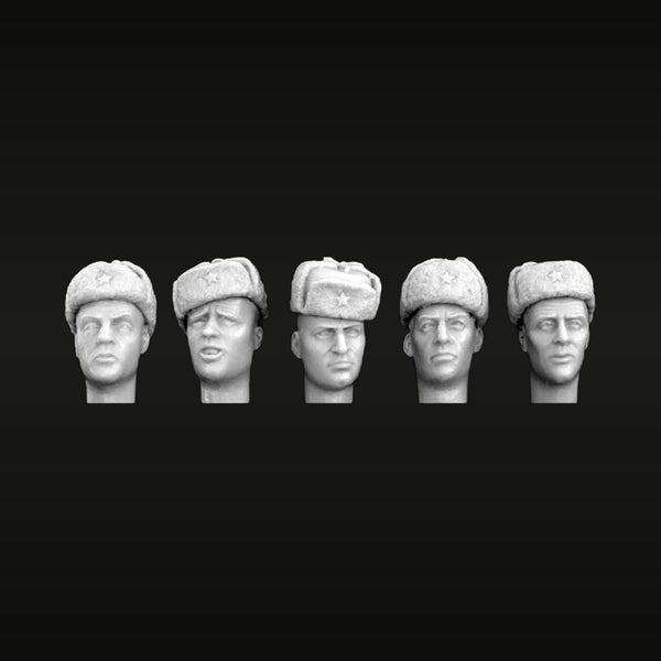 Soviet Ushanka Winter Soldier Heads 5-Pack 1/35 Resin Figures