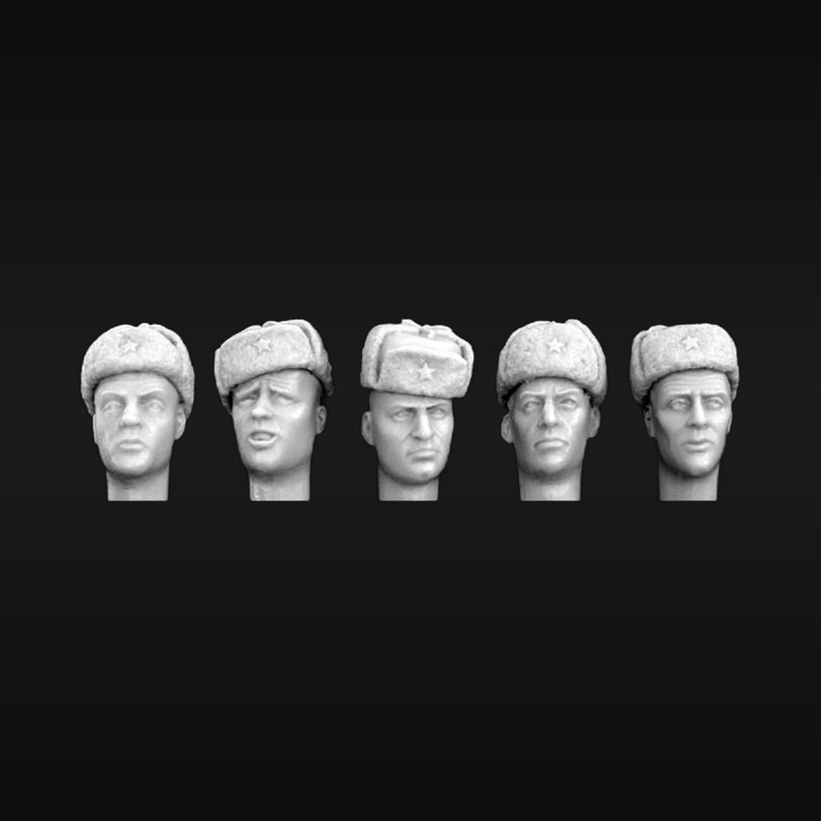 Soviet Ushanka Winter Soldier Heads 5-Pack 1/35 Resin Figures - unpainted resin model kit