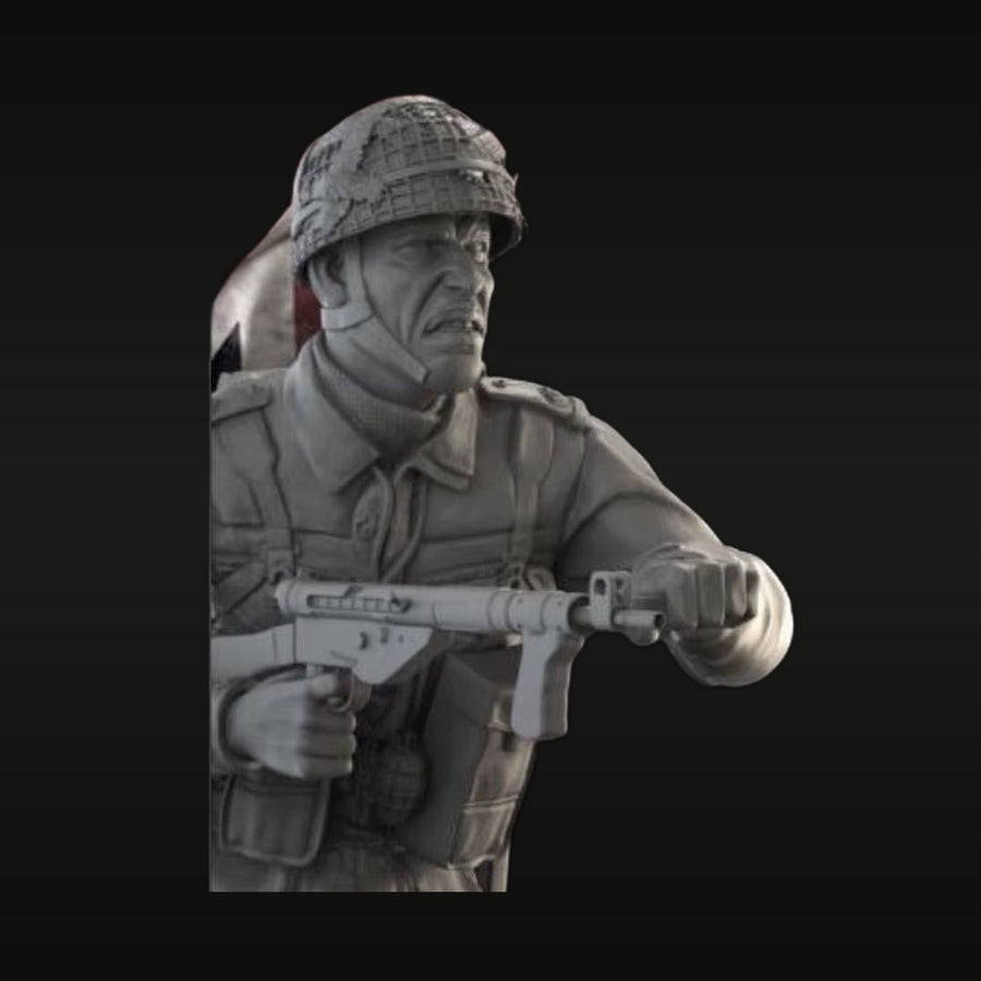 WWII British Airborne Soldier with Sten Gun 100mm Resin Figure Kit - unpainted resin model kit