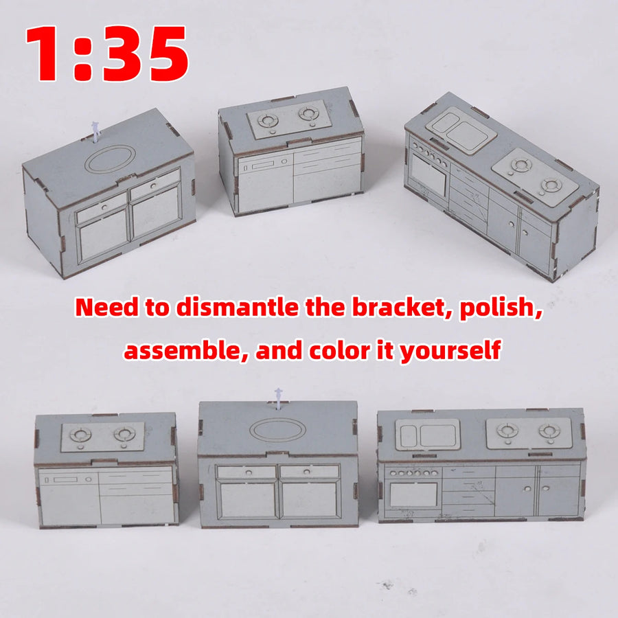 1/35 Scale Model Kit Kitchen Utensils Gas Stove Cupboard Washbasin Lavatory Sideboard Sand Table Diorama Models