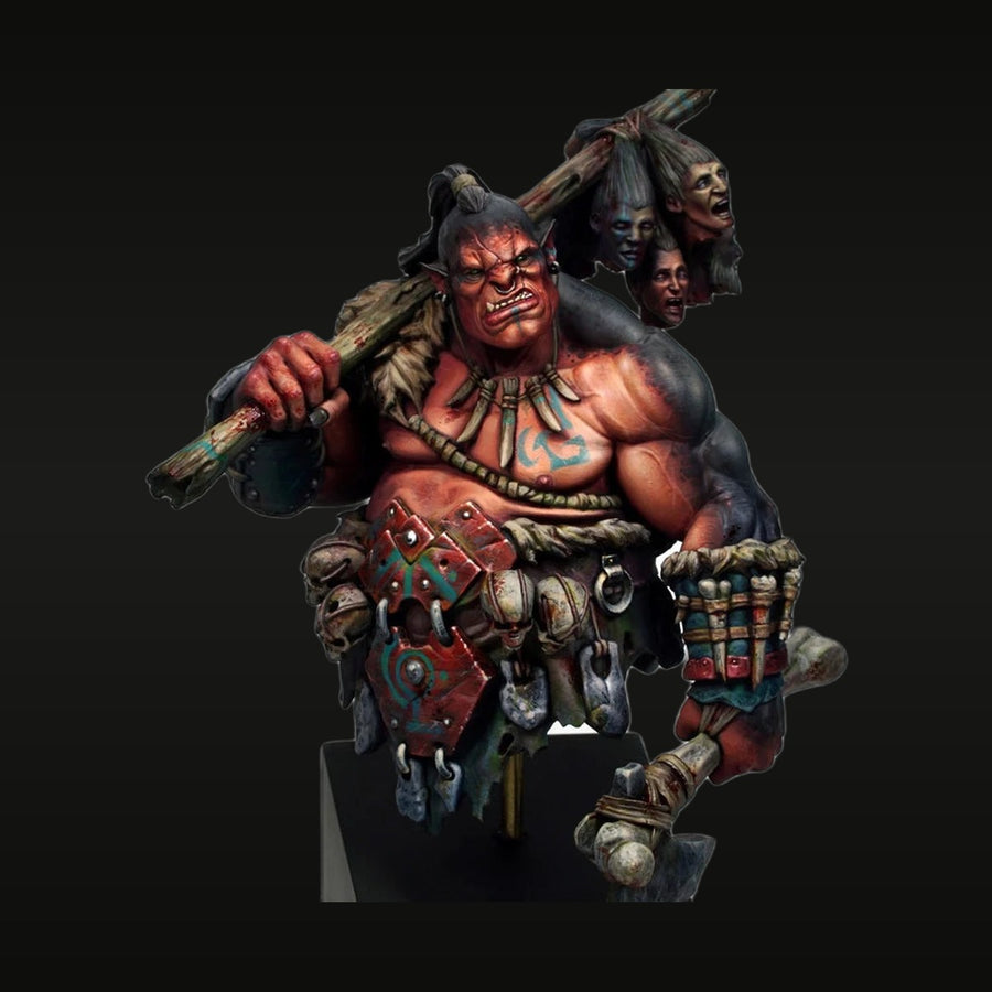 Fantasy Orc Warrior with Axe and Three Heads 95mm Resin Bust Kit - unpainted resin model kit