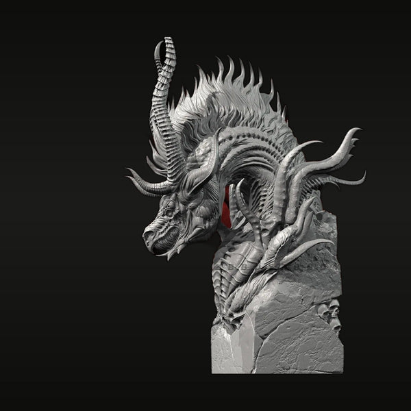 Fantasy Dragon Bust with Armor Plating & Swept Horns 80mm Resin Kit