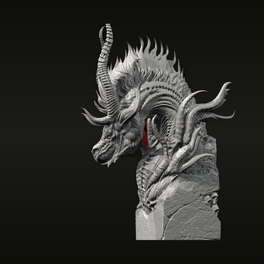 Fantasy Dragon Bust with Armor Plating & Swept Horns 80mm Resin Kit - unpainted resin model kit