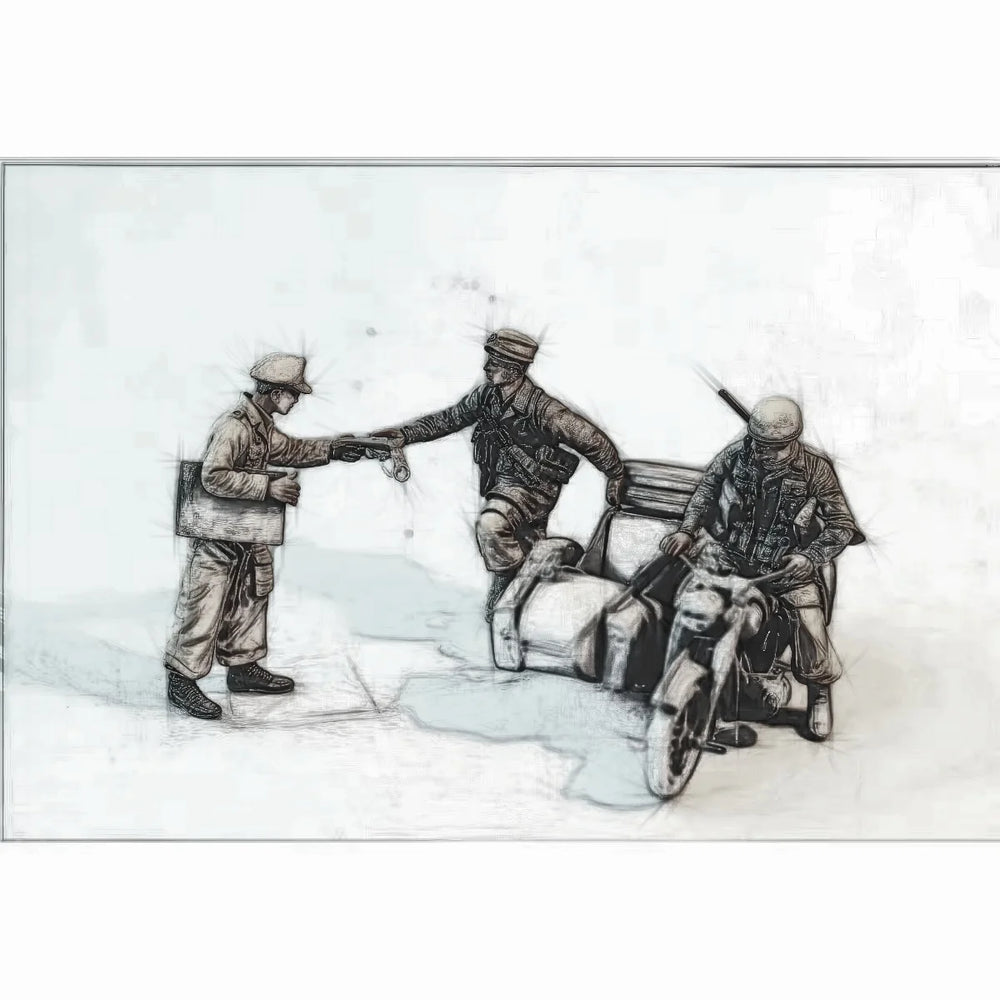 1/35 WWII German Motorcyclists, 3 Figures, Resin Model Figure Kit, Unassembled and Unpainted