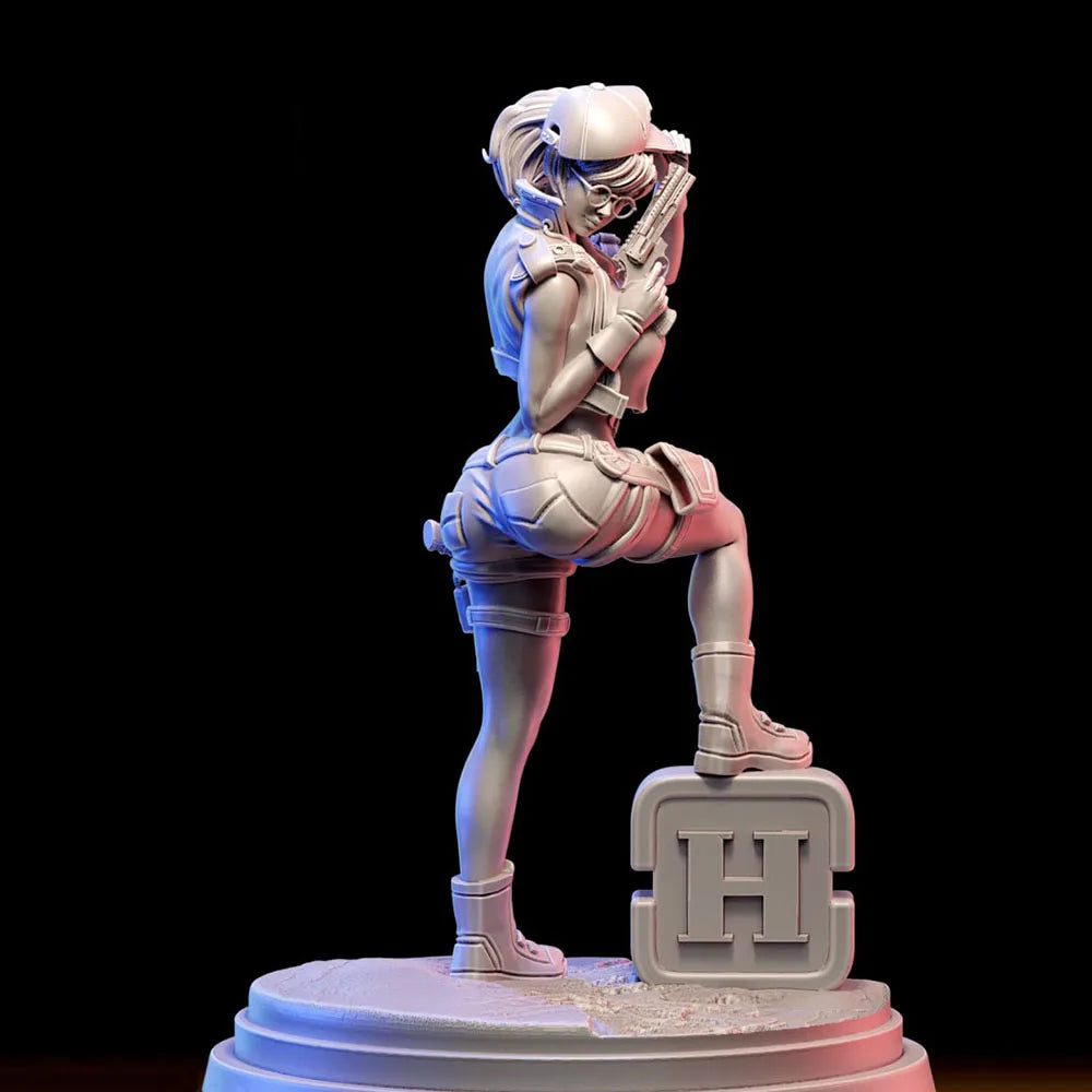 75mm Female Warrior in Power Suit, Resin Model Figure Kit, Sci-Fi Theme, Unassembled and Unpainted