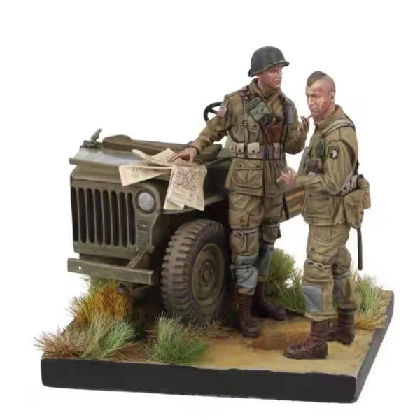 1/35 WWII Military Jeep, 5 Figures, Resin Model Figure Kit, Unassembled and Unpainted