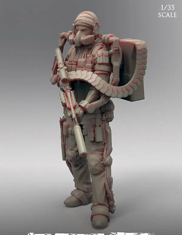 1/35 Modern Exoskeleton Combat Trooper with Equipment Backpack, Resin Model Figure Kit, Unassembled and Unpainted