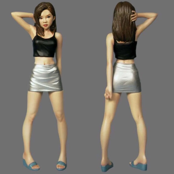 1/12 Modern Female in Black Crop Top and Metallic Ruched Skirt, Resin Model Figure Kit, Unassembled and Unpainted