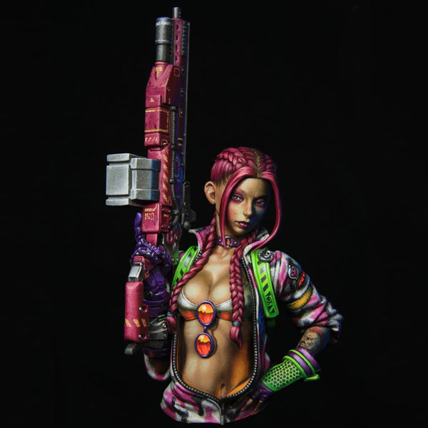 1/10 Female Soldier with Pink Hair, Resin Model Bust Kit, Sci-Fi Theme, Unassembled and Unpainted