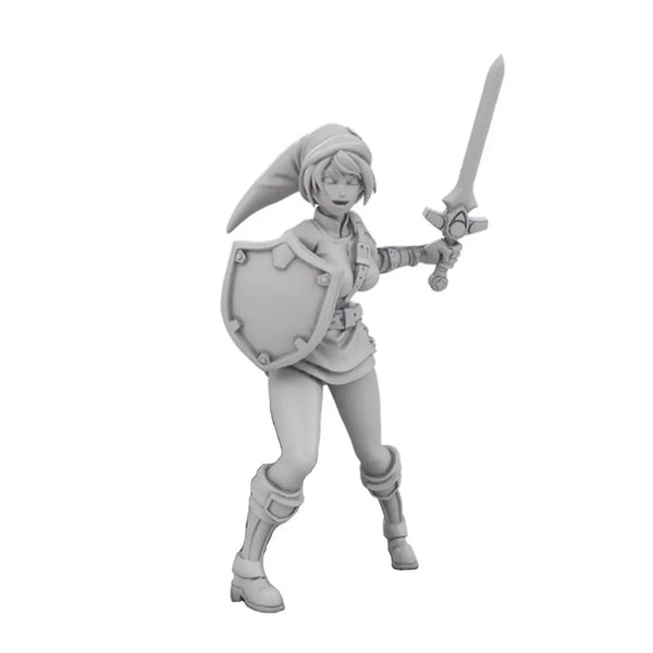 30mm Medieval Hooded Female Warrior with Sword and Shield, Resin Model Figure Kit, Unassembled and Unpainted