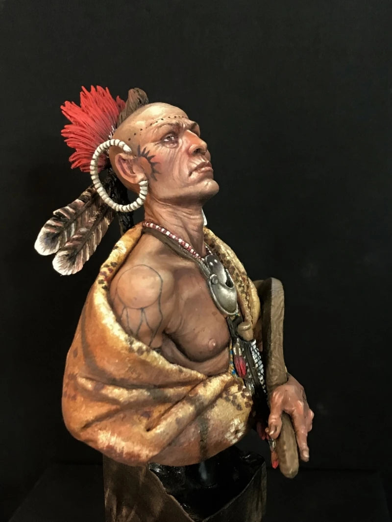 1/10 Mohawk Warrior with Shell Earrings, Resin Model Bust Kit, Historical Theme, Unassembled and Unpainted