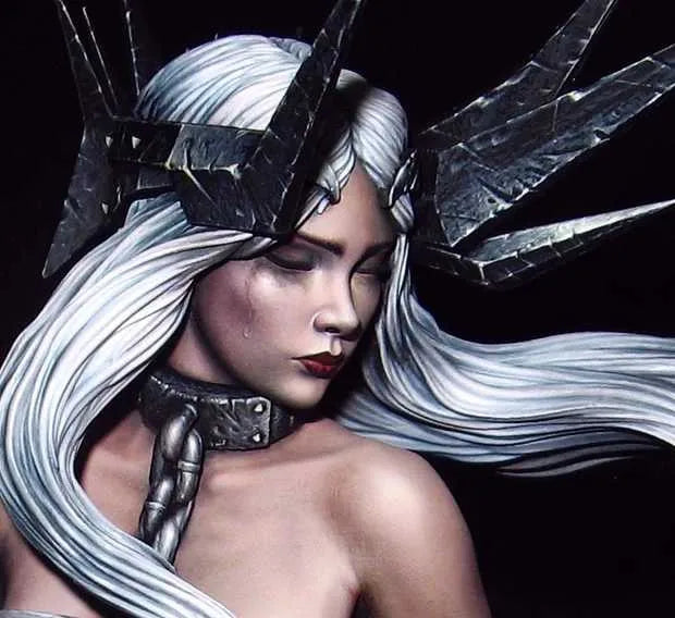 1/10 White-Haired Demon Sorceress with Horns, Resin Model Bust Kit, Fantasy Theme, Unassembled and Unpainted