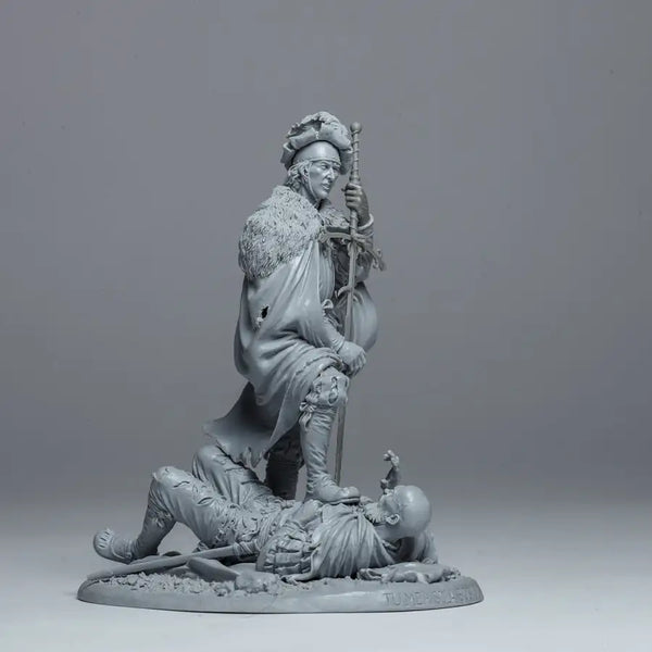1/24 Female Warrior Standing Over Slain Foe, Resin Model Figure Kit, Fantasy Theme, Unassembled and Unpainted