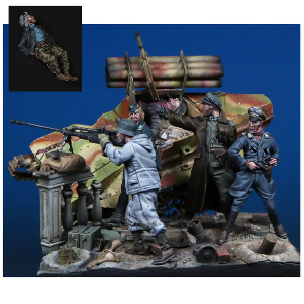 1/35 WWII German Anti-Aircraft Gun, 3 Figures, Resin Model Figure Kit, Unassembled and Unpainted