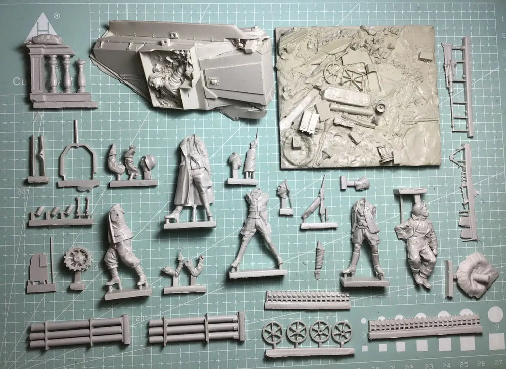 1/35 WWII Soldiers with Bunker, 8 Figures, Resin Model Figure Kit, Unassembled and Unpainted