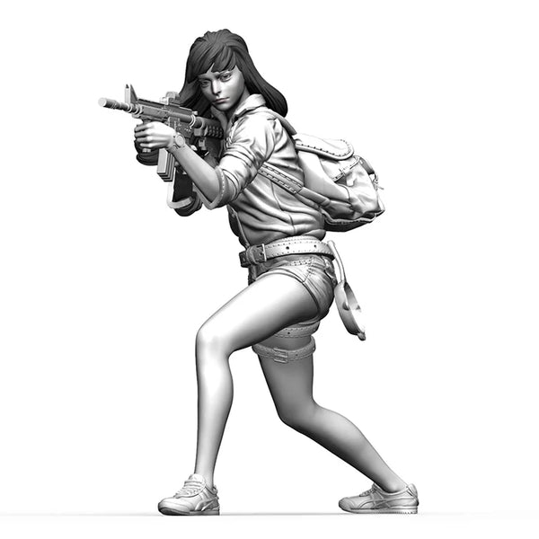 1/35 Modern Dark-Haired Female Tactical Operator with Rifle, Resin Model Figure Kit, Unassembled and Unpainted