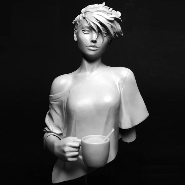 110mm Modern Woman Drinking Coffee, Resin Model Bust Kit, Unassembled and Unpainted