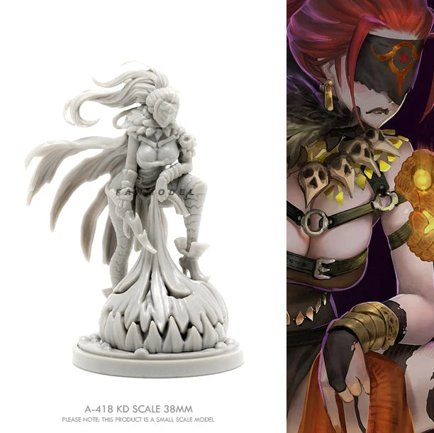 38mm Sorceress in Flight with Ornate Armor, Resin Model Figure Kit, Fantasy Theme, Unassembled and Unpainted